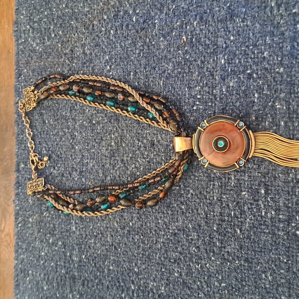 Chico's Multi Strand Tassel Statement Pendant Necklace.